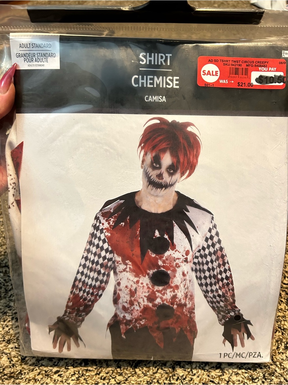 Adult Red and Black Bloody Clown Shirt - Horror Costume
